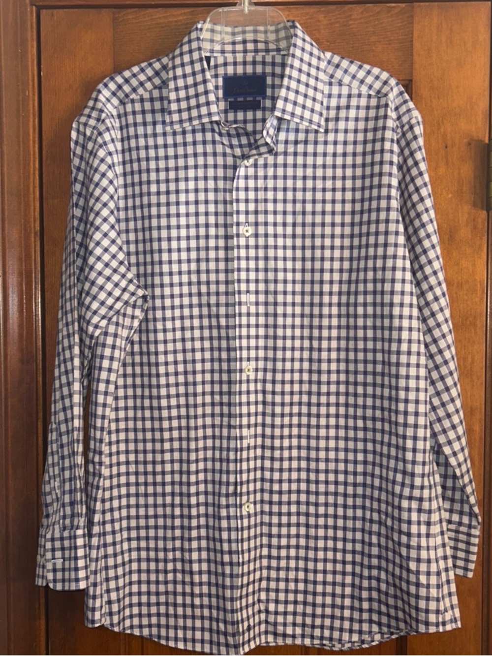 David Donahue Navy and White Checked Dress Shirt